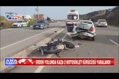 ERDEK YOLUNDA KAZA 2 MOTOSİKLET SÜRÜCÜSÜ YARALANDI
